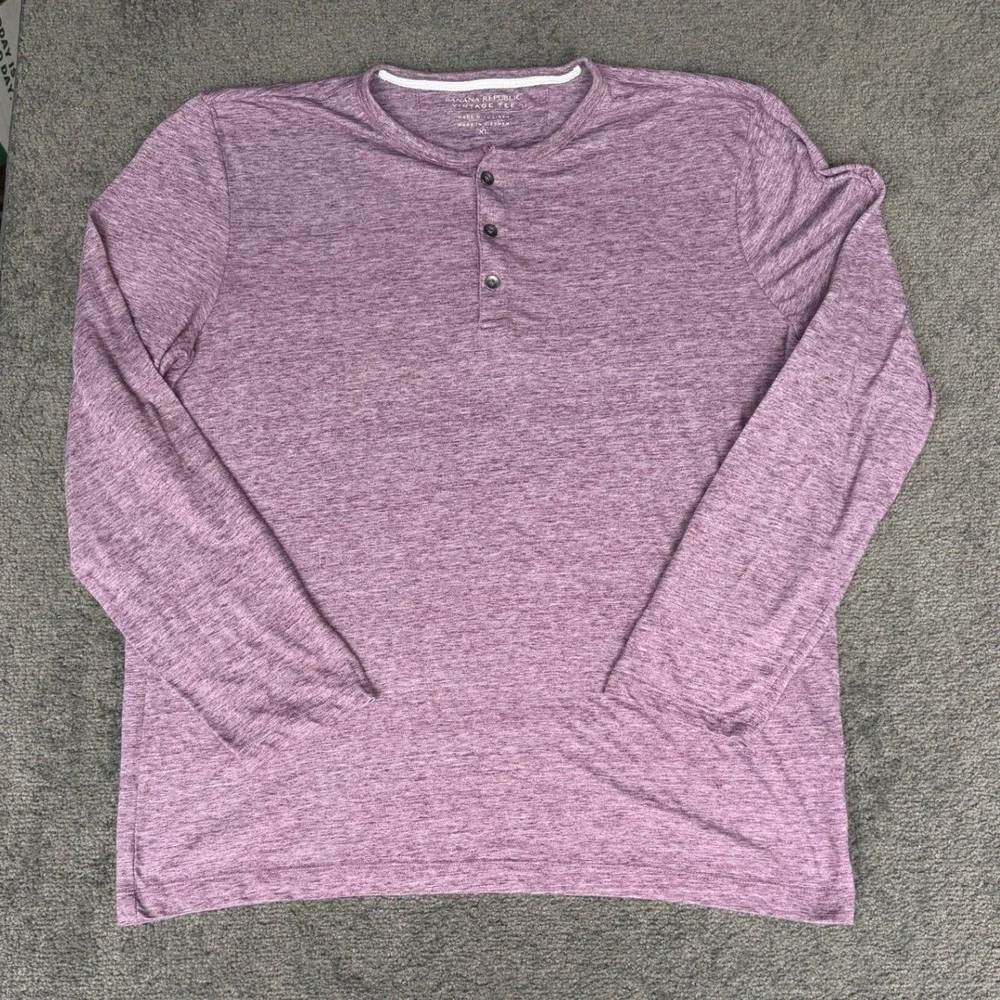 Banana Republic Vintage Tee Mens XL Purple Linen Blend Long Sleeve Henley Shirt